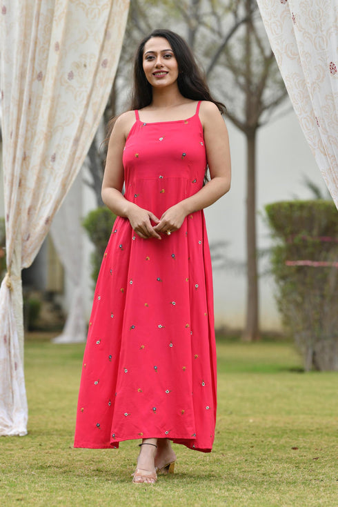 AAHELI RASPBERRY-GREY EMBROIDERED DRESS WITH SHRUG AAHELI RASPBERRY-GREY EMBROIDERED DRESS WITH SHRUG