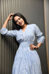 AAHELI BLUE PRINTED STRIPED COTTON COMFY DRESS AAHELI BLUE PRINTED STRIPED COTTON COMFY DRESS