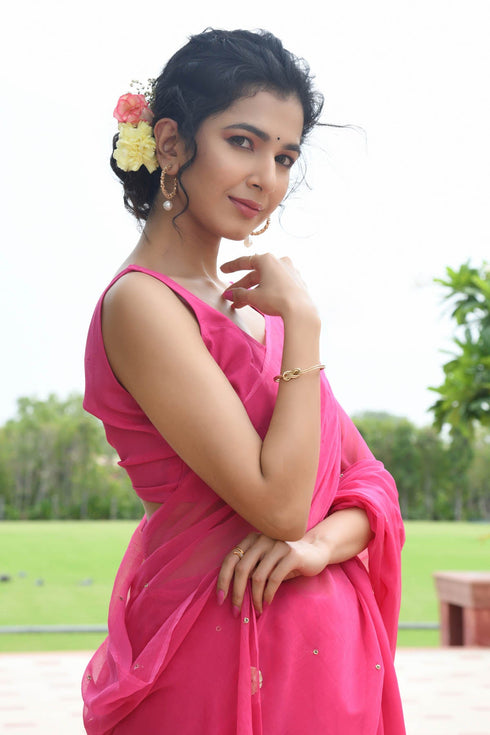 MULMUL SURI FUCHSIA PITTAN WORK CHIFFON SAREE MULMUL SURI FUCHSIA PITTAN WORK CHIFFON SAREE