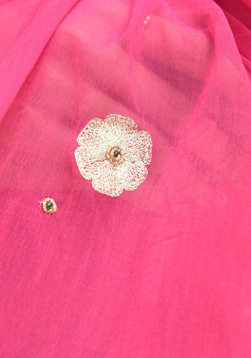 MULMUL SURI FUCHSIA PITTAN WORK CHIFFON SAREE MULMUL SURI FUCHSIA PITTAN WORK CHIFFON SAREE