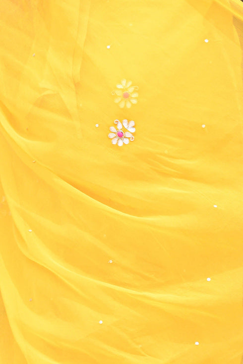 MULMUL SUNEHRI GOTA PATTI-BUTTON WORK CHIFFON SAREE MULMUL SUNEHRI GOTA PATTI-BUTTON WORK CHIFFON SAREE