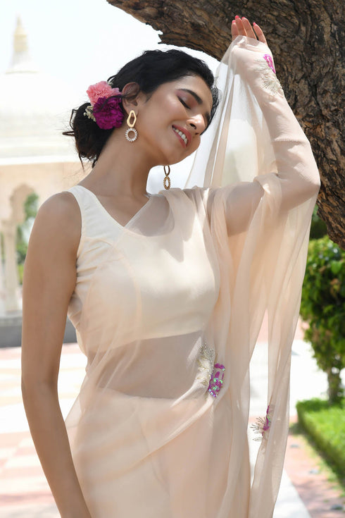 MULMUL ADINA SEQUIN-AARI WORK CHIFFON SAREE MULMUL ADINA SEQUIN-AARI WORK CHIFFON SAREE