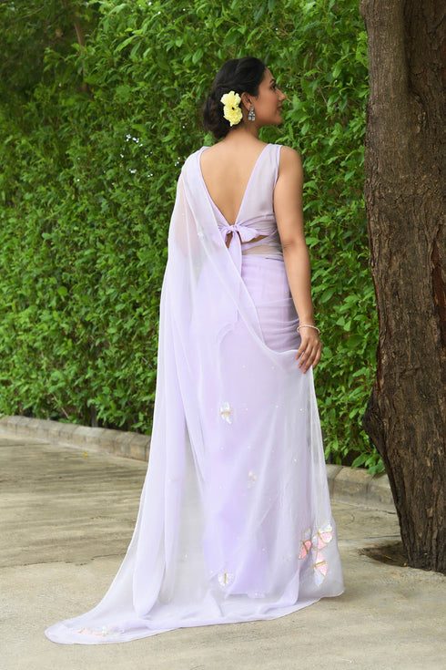 MULMUL ANYA SEQUIN-AARI WORK CHIFFON SAREE MULMUL ANYA SEQUIN-AARI WORK CHIFFON SAREE