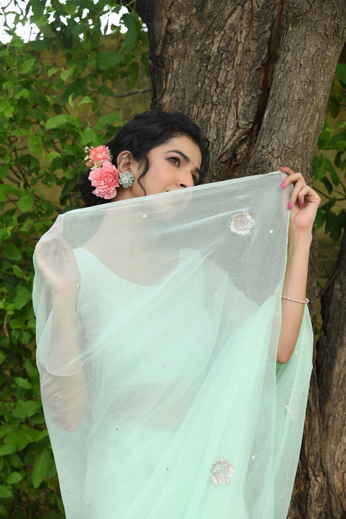 MULMUL AAFIA SILVER ZARI WORK CHIFFON SAREE MULMUL AAFIA SILVER ZARI WORK CHIFFON SAREE