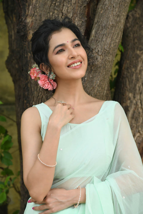 MULMUL AAFIA SILVER ZARI WORK CHIFFON SAREE MULMUL AAFIA SILVER ZARI WORK CHIFFON SAREE