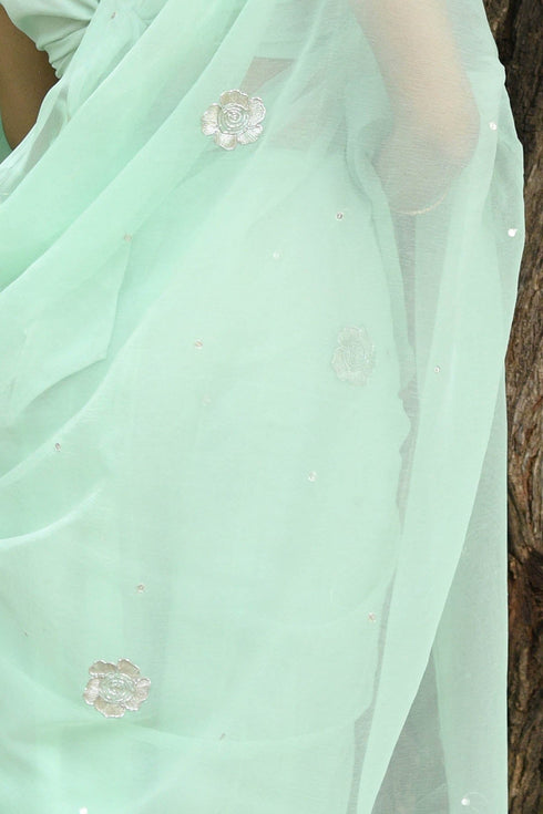 MULMUL AAFIA SILVER ZARI WORK CHIFFON SAREE MULMUL AAFIA SILVER ZARI WORK CHIFFON SAREE