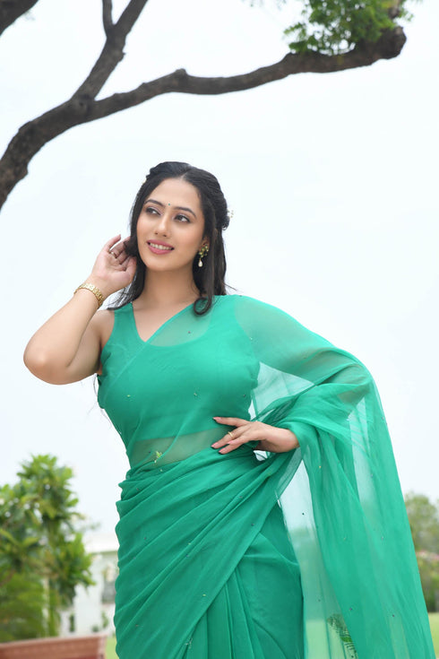 MULMUL MAHREEN AARI-BEAD WORK CHIFFON SAREE MULMUL MAHREEN AARI-BEAD WORK CHIFFON SAREE