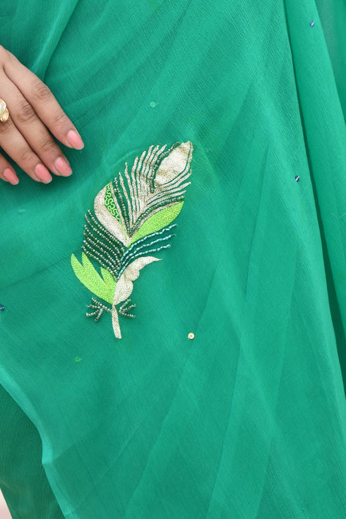 MULMUL MAHREEN AARI-BEAD WORK CHIFFON SAREE MULMUL MAHREEN AARI-BEAD WORK CHIFFON SAREE