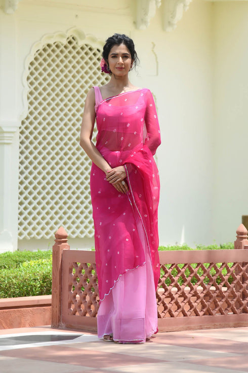 MULMUL AAIRA BARIK BANDHANI CHIFFON SAREE MULMUL AAIRA BARIK BANDHANI CHIFFON SAREE