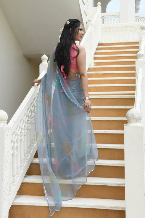 MULMUL SHARINA BRUSH-STROKED CHIFFON SAREE MULMUL SHARINA BRUSH-STROKED CHIFFON SAREE