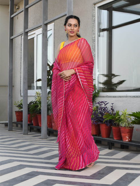 MULMUL PREETISHA MULTICOLORED LEHERIYA CHIFFON SAREE MULMUL PREETISHA MULTICOLORED LEHERIYA CHIFFON SAREE