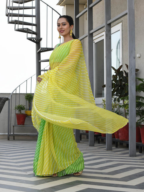 MULMUL TAHAKSHI LIME-YELLOW LEHERIYA CHIFFON SAREE MULMUL TAHAKSHI LIME-YELLOW LEHERIYA CHIFFON SAREE