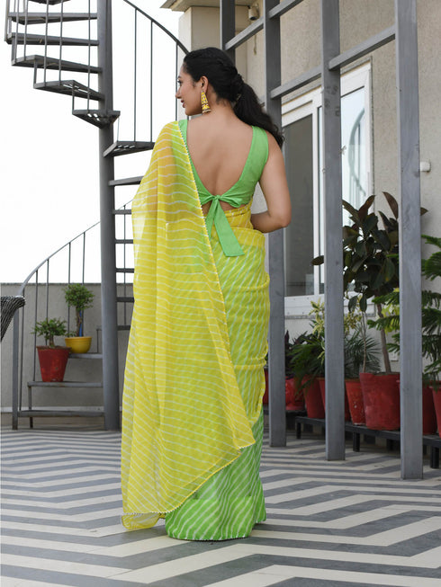 MULMUL TAHAKSHI LIME-YELLOW LEHERIYA CHIFFON SAREE MULMUL TAHAKSHI LIME-YELLOW LEHERIYA CHIFFON SAREE