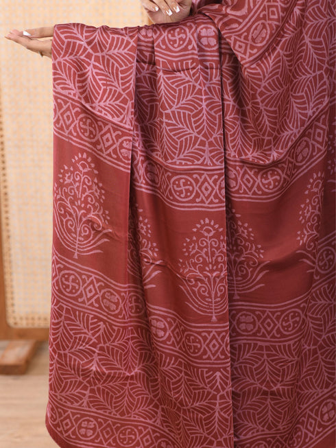 MULMUL ARUSHA BLOCK PRINTED MODAL SATIN SAREE MULMUL ARUSHA BLOCK PRINTED MODAL SATIN SAREE