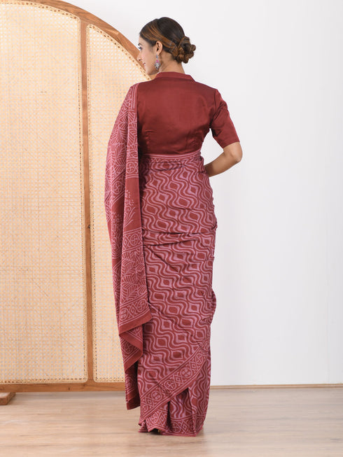 MULMUL ARUSHA BLOCK PRINTED MODAL SATIN SAREE MULMUL ARUSHA BLOCK PRINTED MODAL SATIN SAREE