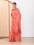 MULMUL FUSION CORAL-RED BLOCK PRINTED MODAL SATIN SAREE MULMUL FUSION CORAL-RED BLOCK PRINTED MODAL SATIN SAREE