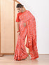 MULMUL FUSION CORAL-RED BLOCK PRINTED MODAL SATIN SAREE MULMUL FUSION CORAL-RED BLOCK PRINTED MODAL SATIN SAREE