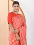 MULMUL FUSION CORAL-RED BLOCK PRINTED MODAL SATIN SAREE MULMUL FUSION CORAL-RED BLOCK PRINTED MODAL SATIN SAREE