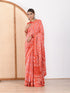 MULMUL FUSION CORAL-RED BLOCK PRINTED MODAL SATIN SAREE MULMUL FUSION CORAL-RED BLOCK PRINTED MODAL SATIN SAREE